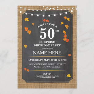 Convites Rustic Surprise Birthday Fall Party 50th Conite