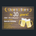 Convites Rustic Surprise Cheers and Beers aniversário de 30<br><div class="desc">Rustic Surprise Cheers and Beers aniversário de 30 anos Invitation. Aniversário Adulto. Aniversário de cerveja para homens. Fundo Preto e Branco do Quadro de Quocientes. Para mais personalização,  clique no botão "Personalizar" e use nossa ferramenta de design para modificar este modelo.</div>