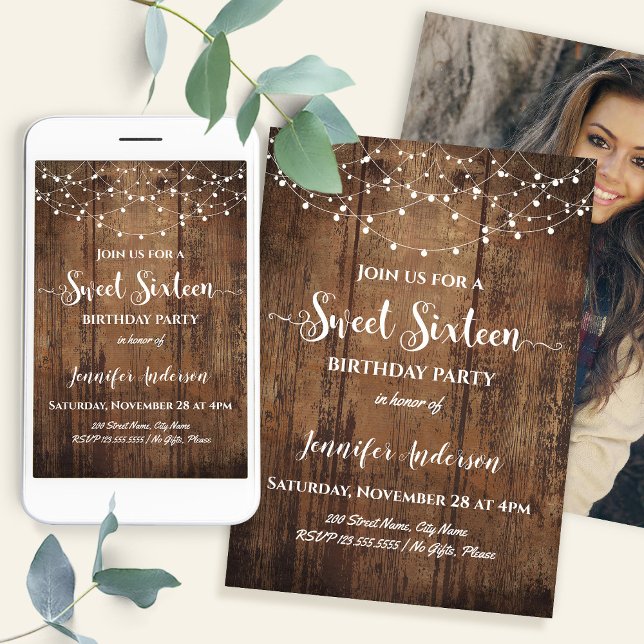 Convites Rustic Sweet 16 Birthday Party (Criador carregado)