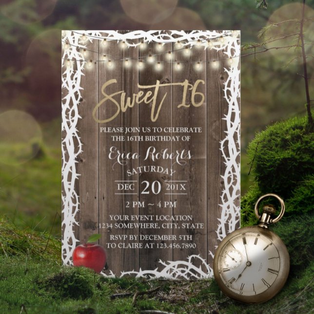 Convites Rustic Sweet 16 Fairytale Apple & Thorn Birthday (Criador carregado)