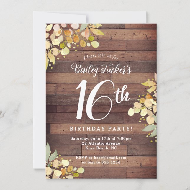 Convites Rustic Sweet 16 Fall Florals Sai 16º Aniversário (Frente)