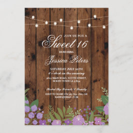 Convites Rustic Sweet 16 Floral Wood Invite