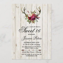 Convites Rustic Sweet 16 Party Floral Antlers Stag Conite