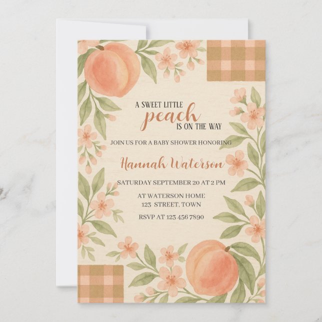 Convites Rustic Sweet Little Peach Baby Shower  (Frente)