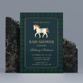 Convites Rustic Tartan Plaid Horse Baby Shower 