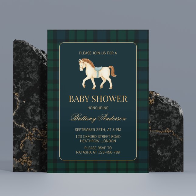 Convites Rustic Tartan Plaid Horse Baby Shower  (Criador carregado)
