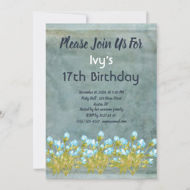 Convites Rustic Teal Birthday (Frente)