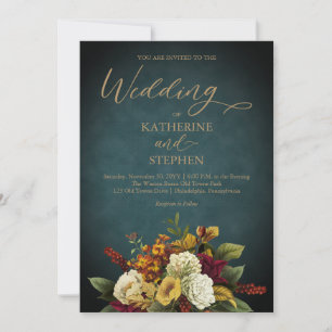 Convites Rustic Teal Laranja Red Floral Buquê Wedding