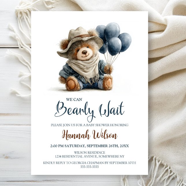 Convites Rustic Teddy Bear We Can Bearly Wait Baby Shower (Criador carregado)
