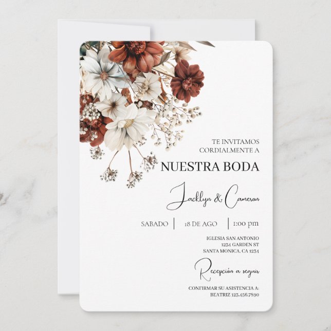 Convites Rustic Terracota Spanish Wedding Invitation (Frente)