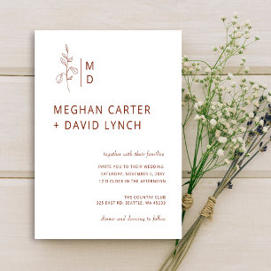 Convites Rustic Terracotta Botanical Monograma Wedding Invi