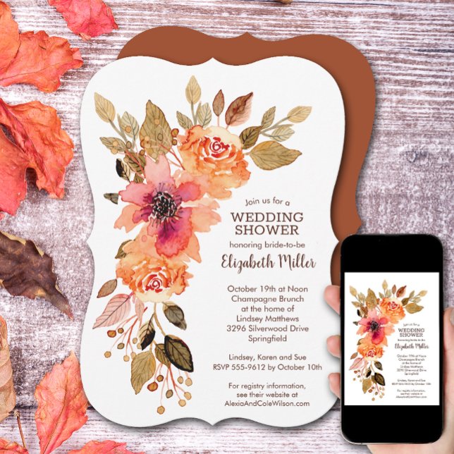 Convites Rustic Terracotta Fall Floral Chá de panela (Rustic Terracotta Fall Floral Bridal Shower Invitations)