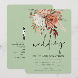 Convites Rustic Terracotta Floral Sage Casamento Verde