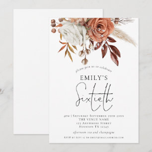 Convites Rustic Terracotta Florals Sessenta Festa de aniver