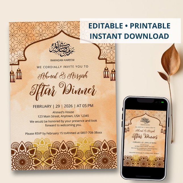 Convites Rustic Terracotta Mandala Ramadan Iftar Dinner (Criador carregado)