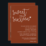 Convites Rustic Terracotta Script Sweet 16 Aniversário Foto<br><div class="desc">Rustic Terracotta Simple Minimalist Script Sweet 16 Aniversário Foto Convite</div>