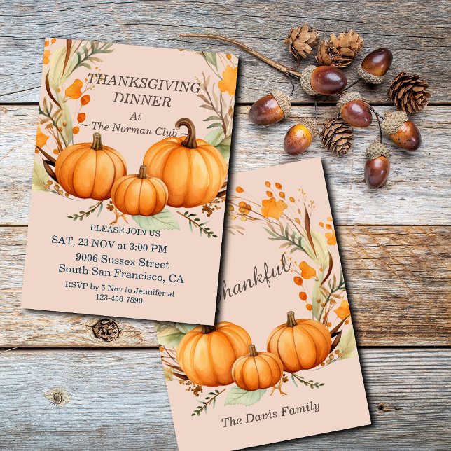 Convites Rustic Thankanding Pumpkin Floral Janta Personaliz (Criador carregado)