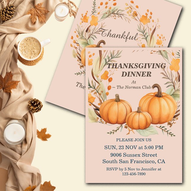Convites Rustic Thankanding Pumpkin Floral Janta Personaliz (Criador carregado)