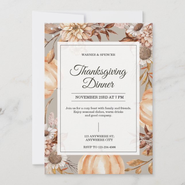 Convites Rustic Thanksgiving Dinner Invitation (Frente)