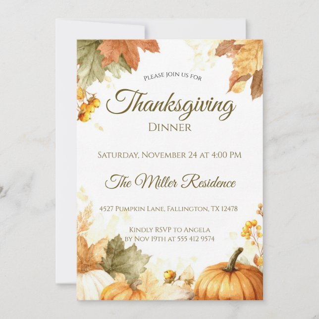 Convites Rustic Thanksgiving Dinner Invitation (Frente)