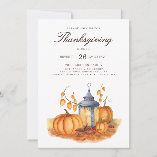 Convites Rustic Thanksgiving Dinner Pumpkin Invitation (Frente)