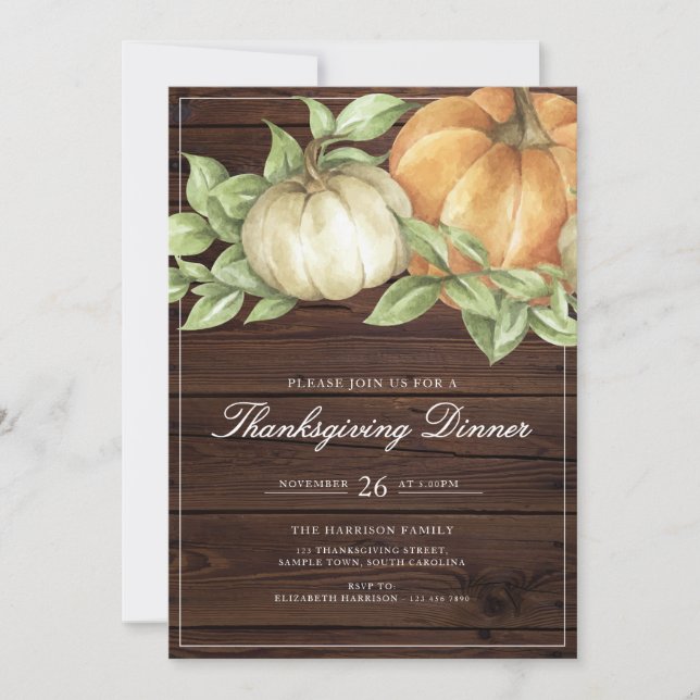 Convites Rustic Thanksgiving Pumpkin Dinner (Frente)