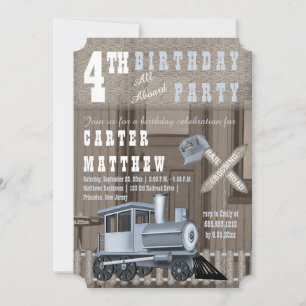 Convites Rustic Train Railroad Cross 4º Festa de Aniversá