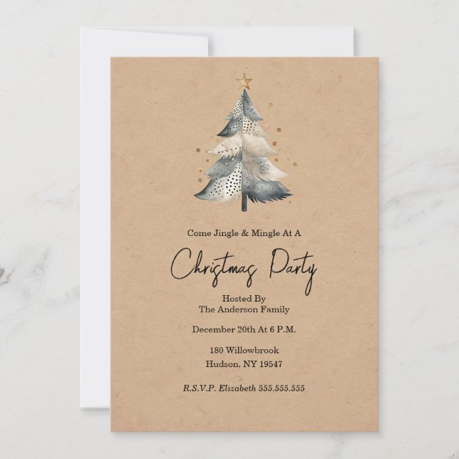 Convites Rustic Tree Jingle and Mingle Christmas Invitation (Frente)