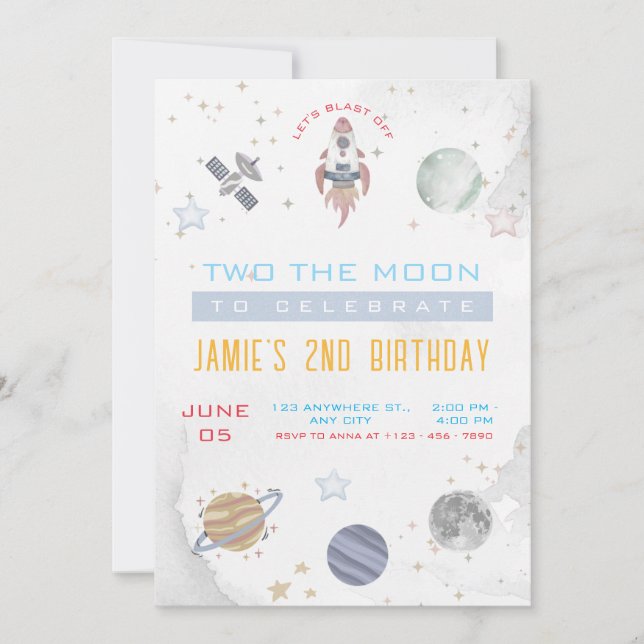 Convites Rustic Two The Moon Outer Space Festa de aniversár (Frente)