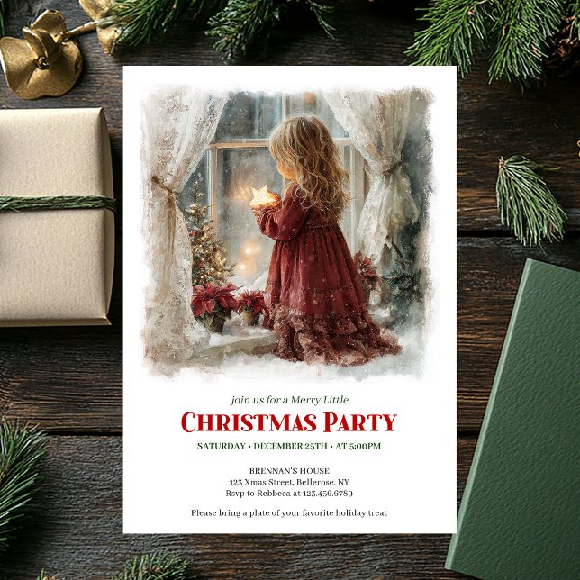 Convites Rustic Victorian Little Girl Awaiting Santa Digita (Rustic Victorian Little Girl Awaiting Santa Printable Invite)