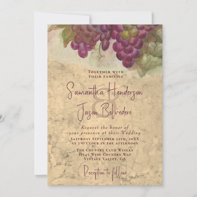Convites Rustic Vineyard Watercolor Elegant Wedding (Frente)