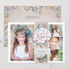 Convites Rustic Vintage Beige First Santa Communion floral