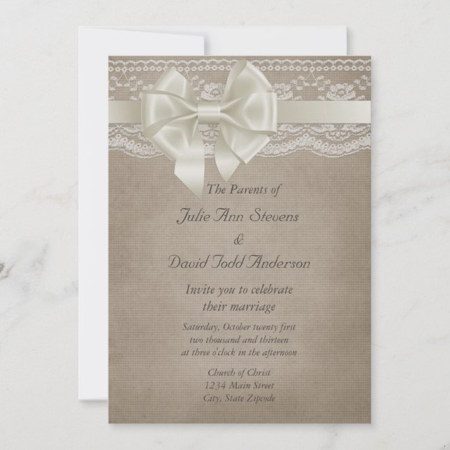 Convites Rustic Vintage Burlap & Lace Weds (Frente)