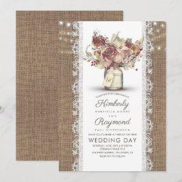 Convites Rustic Vintage Floral Mason Jar | Casamento Burlap