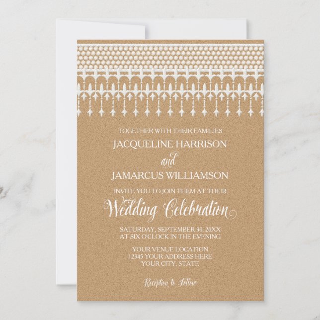Convites Rustic Vintage Lace Kraft - Tipografia de Script d (Frente)