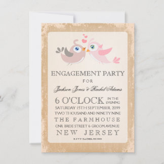 Convites Rustic Vintage Love Birds Festa de noivado Convide