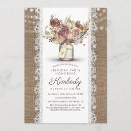 Convites Rustic Vintage Mason Jar Burlap Lace Aniversário