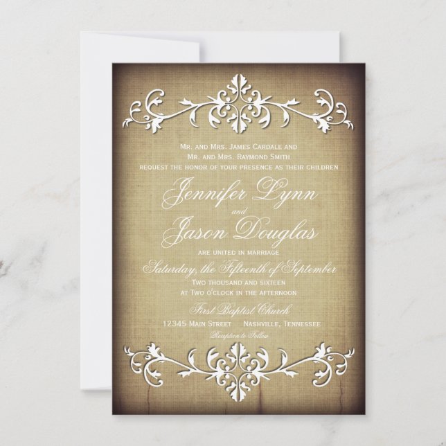 Convites Rustic Vintage Paper Flourish Nuptions (Frente)
