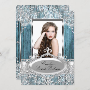 Convites Rustic Vintage pérola lace & wood Photo Sweet 16