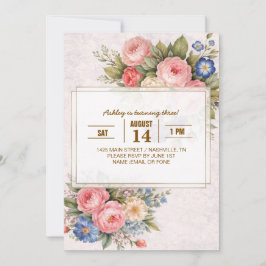 Convites Rustic Vintage Personalized Floral Rose Design