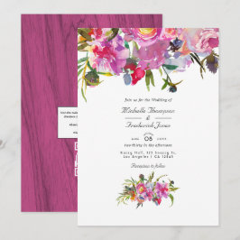 Convites Rustic Vintage Pink Peonies QR Code RSVP Casamento