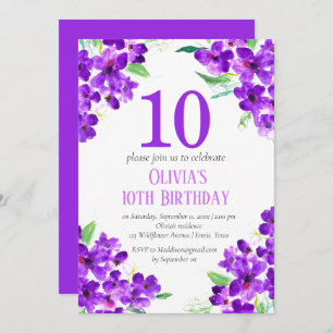 Convites Rustic Violet 10th Birthday Purple Floral