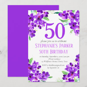 Convites Rustic Violet 50th Birthday Purple Floral