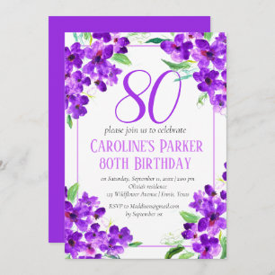 Convites Rustic Violet 80 Birthday Purple Floral