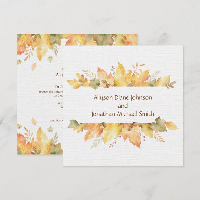 Convites Rustic Watercolor Autumn Deixa Square | (Frente/Verso)