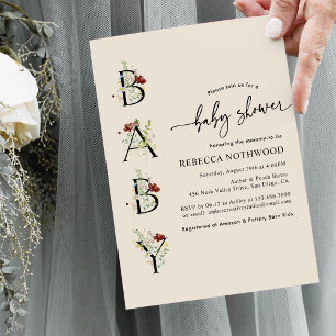 Convites Rustic Watercolor Chá de fraldas Neutro de Flores 