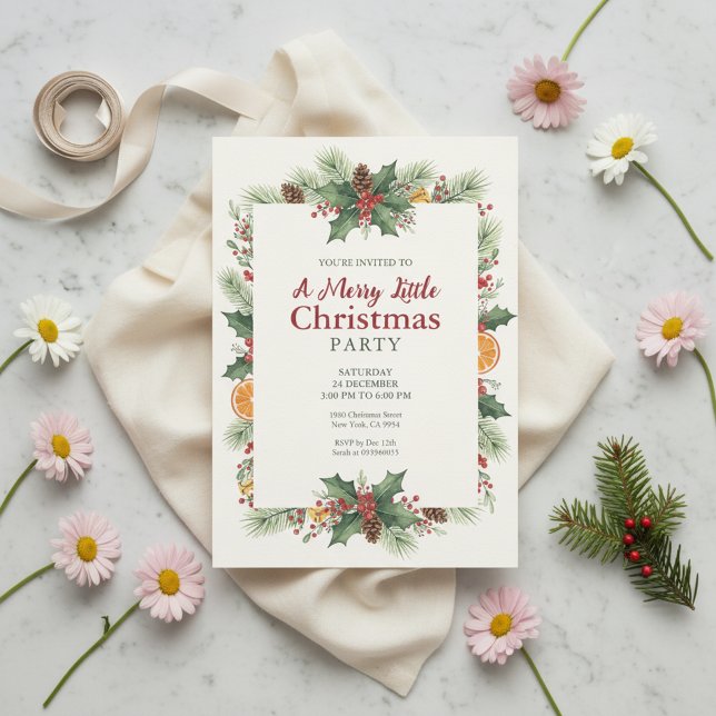 Convites Rustic Watercolor Christmas Invitation (Cozy Christmas Party)