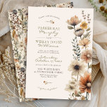 Convites Rustic Watercolor Fall Floral Ivory Autumn Wedding<br><div class="desc">Personalize this unique and elegant watercolor Fall floral all-in-one ivory Autumn season wedding invitation featuring soft terracotta, cream, gold and soft blush pink flowers and sage green along the right-hand side with simple typography script over a soft creamy ivory background on the front, and a lovely fall floral pattern on...</div>