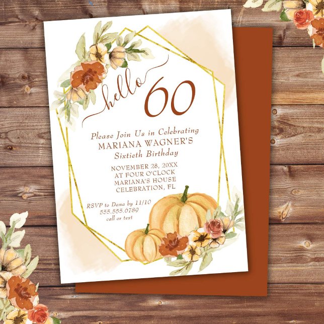 Convites Rustic Watercolor Fall Pumpkin 60º Aniversário (Criador carregado)