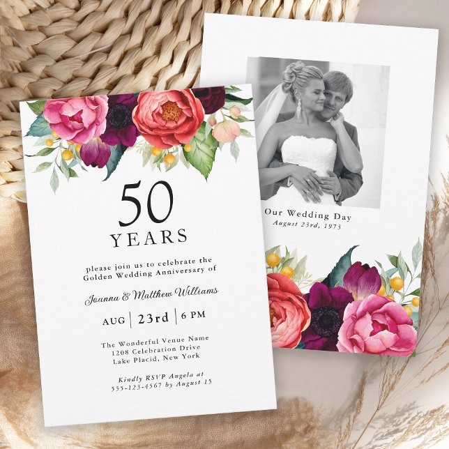 Convites Rustic Watercolor Floral 50º Aniversário de Casame (This invitation is available as a digital download or printed invitation!)
